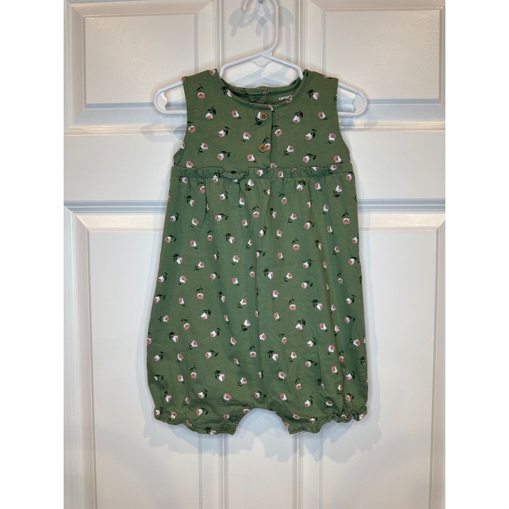 Carters Baby Girls Green‎ Floral Romper Jumpsuit Outfit Size 24 Months